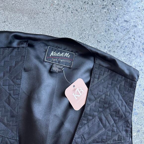 Katch Me Unisex Large Vest Black Cotton Blend Textured 90s Western Rodeo - Picture 2 of 2